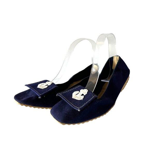 Vintage 60s Bertlyn New‎ York, Foldable Flats, Size Medium 6-6.5, Navy Canvas - Picture 1 of 12